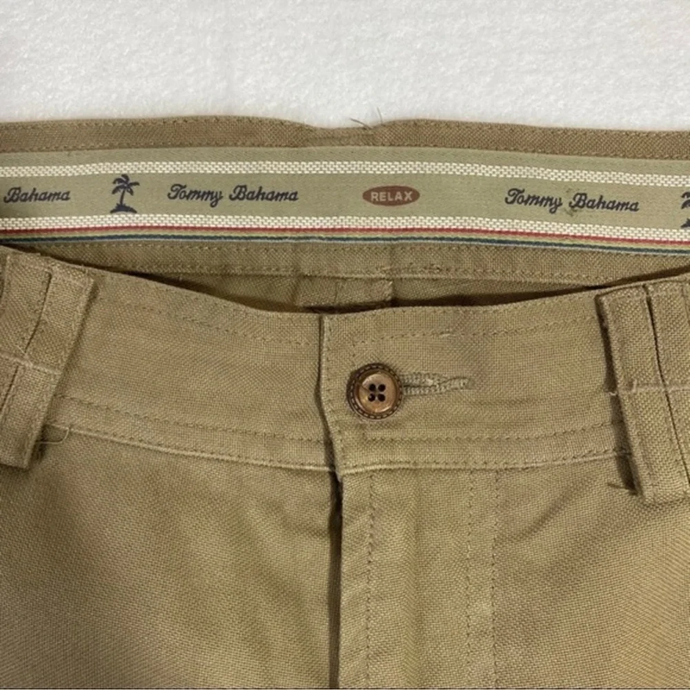 Tommy Bahama Tan Silk Blend Relaxed Straight Leg Pant Mens‎ Size 36 HEMMED Short